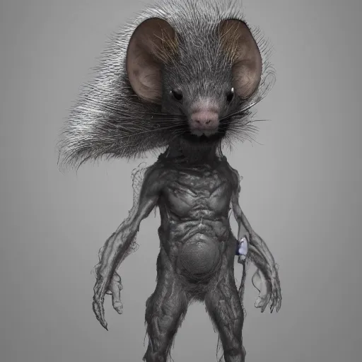 Image similar to humonoid rat man, grimy, portrait, 4 k, photorealistic, whiskers