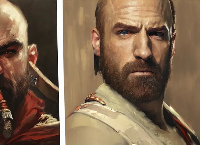 Image similar to a highly detailed beautiful portrait of saul goodman as kratos, by gregory manchess, james gurney, james jean