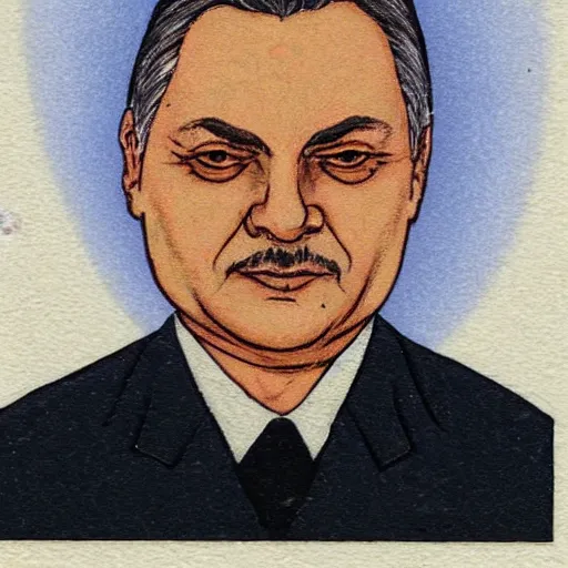 Image similar to id photo of a viktor orban in emperor outfit, art by pater sato