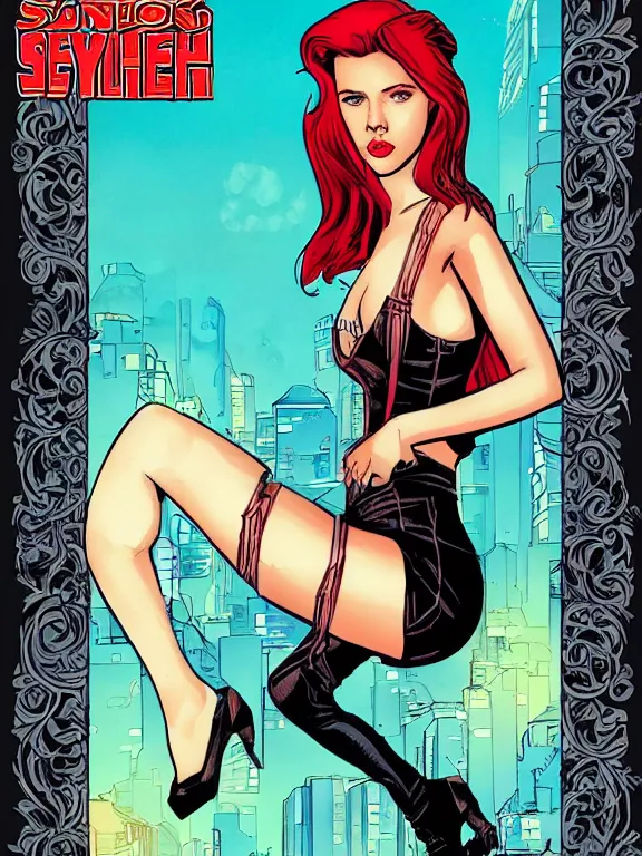 Prompt: Young Scarlett Johansson with long red hair in the style of 90's (Image Comics) whitchblade comic book cover