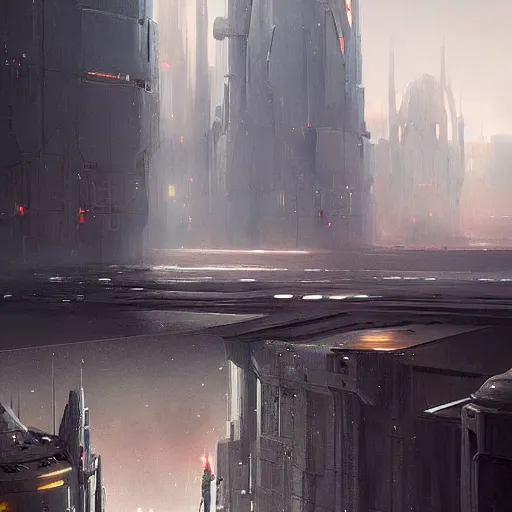 Image similar to star wars concept art by greg rutkowski, a big city with post - modern architecture, sharp foccus, cinematic ilumination, nostalgic atmosphere.