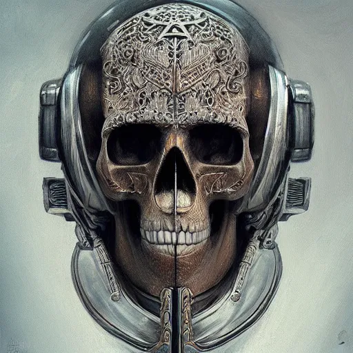 Prompt: portrait of an ancient astronaut, skull, intricate, detailed, ornate, by Mandy Jurgens