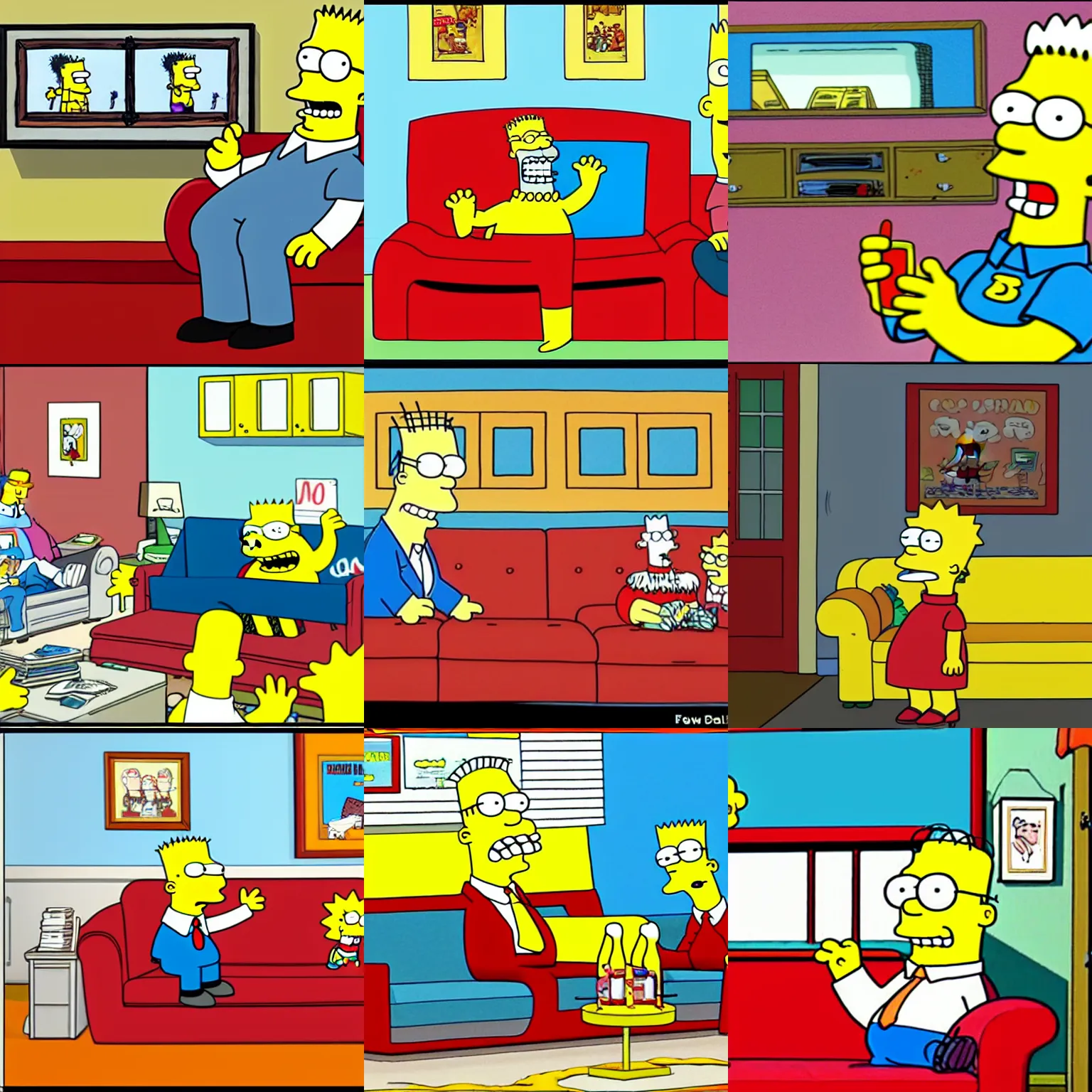 Prompt: dilbert in a simpsons couch gag.
