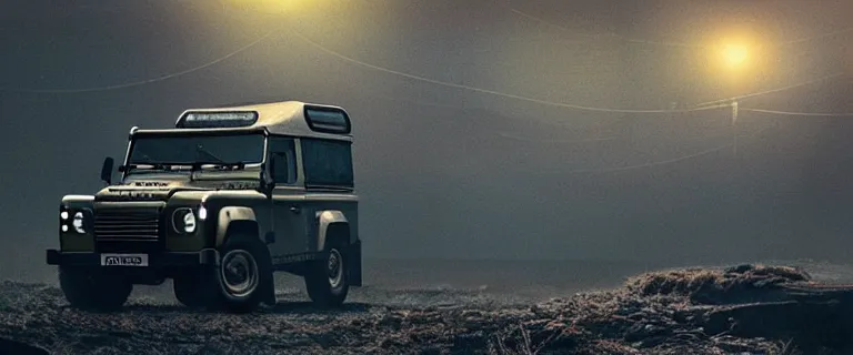 Image similar to Land Rover Defender 110 (1985), a gritty neo-noir, dramatic lighting, cinematic, establishing shot, extremely high detail, photorealistic, cinematic lighting, artstation, by simon stalenhag, The Elder Scrolls IV: Oblivion (PC)