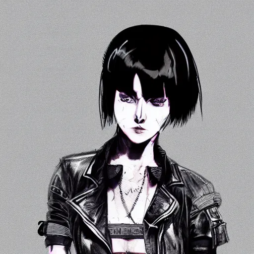 Image similar to full body portrait of punk girl clothing inspired by ghost in the shell, plain background, ultrafine detail, digital concept art, masterpiece!!!, by liam wong