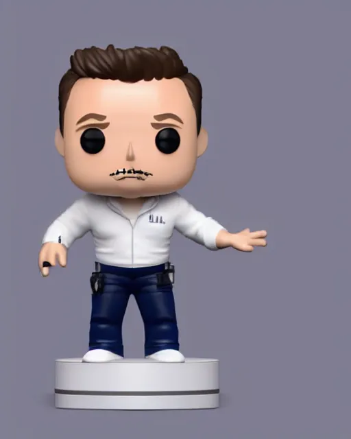 Image similar to full body 3d render of funko pop elon musk as a funko pop, studio lighting, white background, blender, trending on artstation, 8k, highly detailed