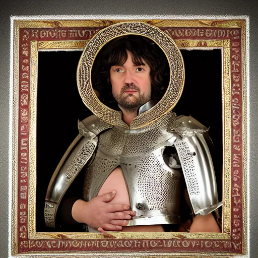 Image similar to richard iv the roman king photo, real human, soft studio lighting, 6 0 mm lens in full armor, pregnancy belly