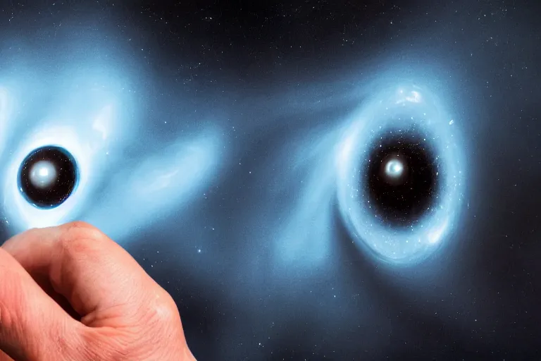 Image similar to mam holding a black hole in the hands, award winning photo, hd, high detailed