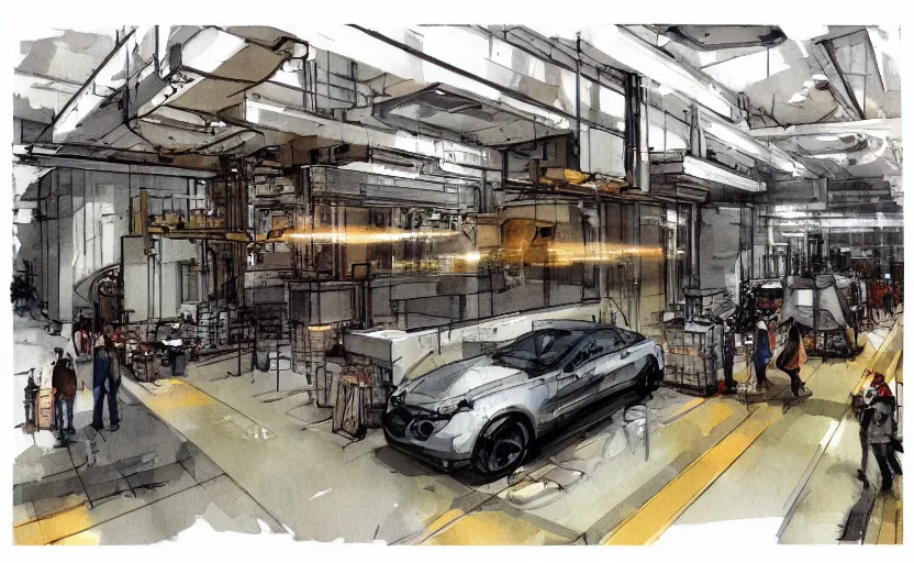 Image similar to concept art of a industrial complex, pinterest, artstation trending, behance, watercolor, by coby whitmore, silver, laser light,