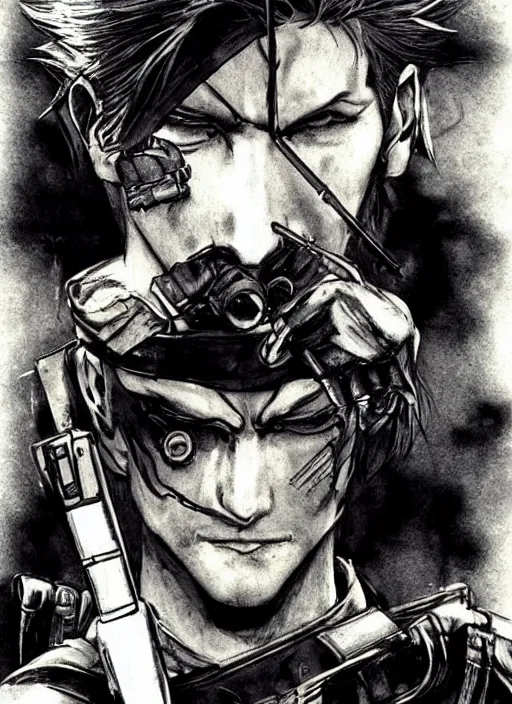 Image similar to solid snake smoking a cigarette by yoshitaka amano, final fantasy metal gear