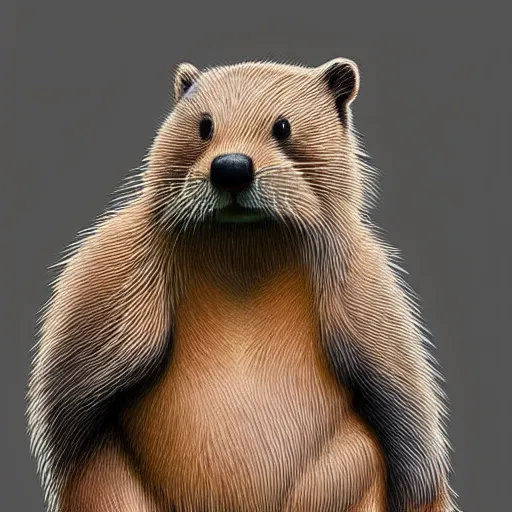 Image similar to a beaver in profile with a big tail and big front teeth, fluffy fur drawn concept art