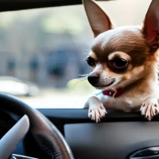 Prompt: chihuahua driving a car