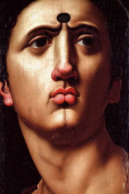 Image similar to renaissance painting of man, short black hair, pleading face, tears dripping from the eyes, emotions closeup, dressed in roman armour, ultra detailed, art by Guido Reni style, Vincenzo Catena style