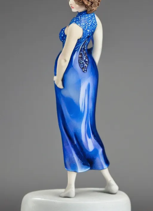 Image similar to 80mm, resin detailed model figure of a female wearing a blue baroque dress with glod ornaments