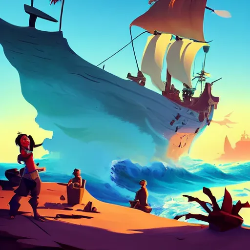 Image similar to painting treasure on sea of thieves game smooth median photoshop filter cutout vector, behance hd by jesper ejsing, by rhads, makoto shinkai and lois van baarle, ilya kuvshinov, rossdraws global illumination