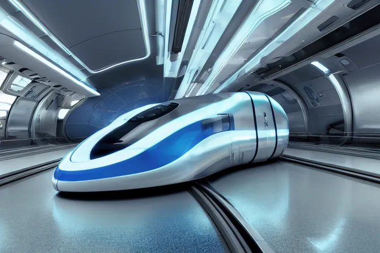 Image similar to futuristic ( train designed by apple!!! ) on a track, natural light, detailed, canon eos c 3 0 0, ƒ 1. 8, octane render, 3 5 mm, 8 k, medium - format print, blue light accents