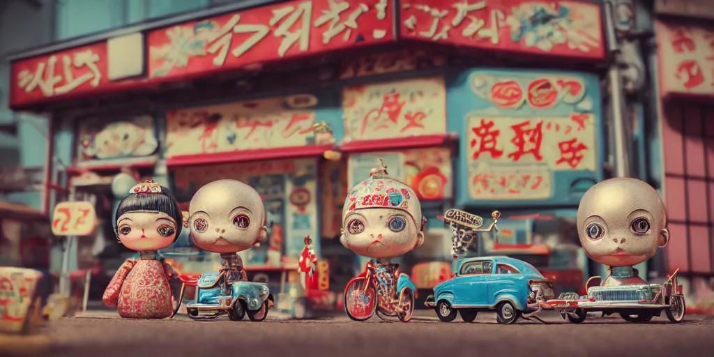 Prompt: closeup portrait of tin toy retro tokyo corner store diorama, depth of field, zeiss lens, detailed, centered, photoshoot, by nicoletta ceccoli, mark ryden, lostfish, breathtaking, 8 k resolution, extremely detailed, beautiful, establishing shot, artistic, hyperrealistic, octane render, - h 8 0 4