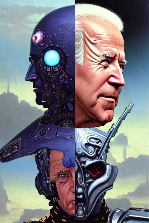 Image similar to portrait of joe biden goth cyborg with white hair in warhammer armor, art by kuvshinov ilya and wayne barlowe and gustav klimt and artgerm and wlop and william - adolphe bouguereau