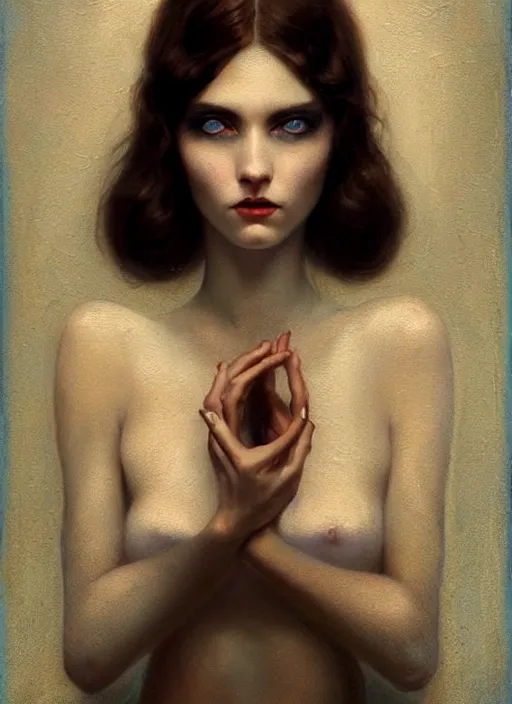 Image similar to an unnerving portrait of a woman with beautiful blue eyes and brown hair, art by manuel sanjulian and tom bagshaw