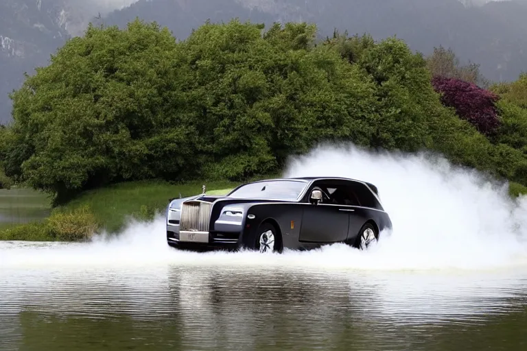 Image similar to Group of teenagers push Rolls-Royce into lake from small slide