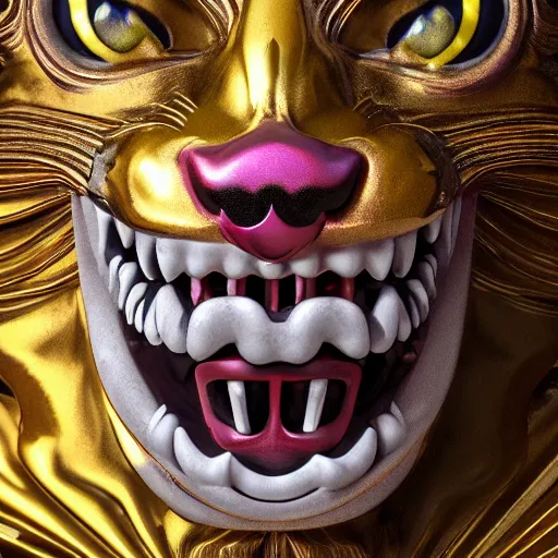 Prompt: portrait of an evil screaming cat marble statue, black and gold, venetian mask, by kim jung gi, irakli nadar, bright vivid colors, octane render, corona render