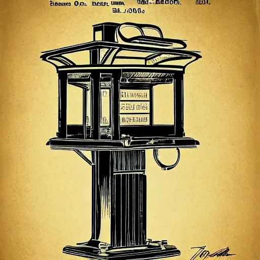 Prompt: plans for a mutoscope as drawn by thomas edison. patent filing. detailed. hd