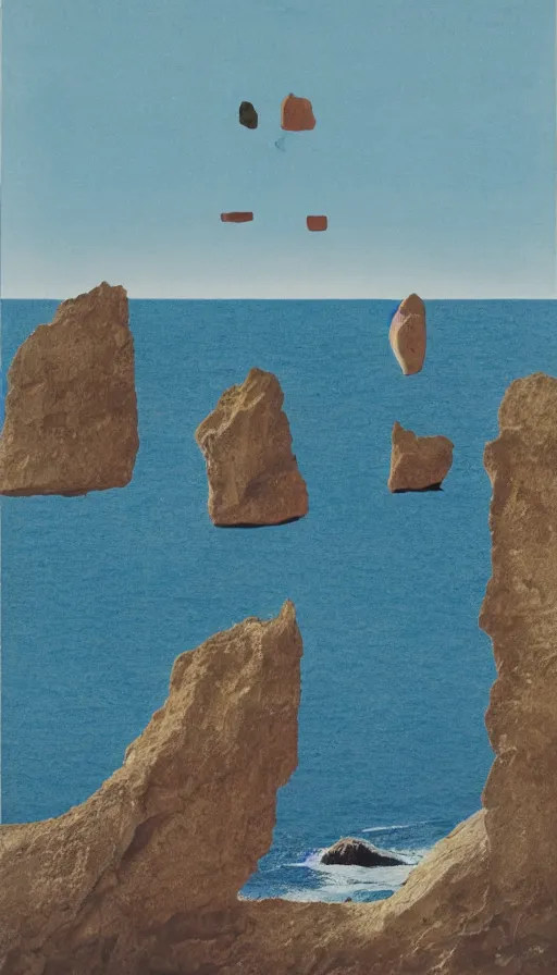 Prompt: a poster about Percé Rock, a rock with a hole in it in the sea, by Bauhaus and John Baldessari