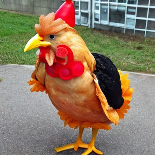 Image similar to chicken dressed as an inmate