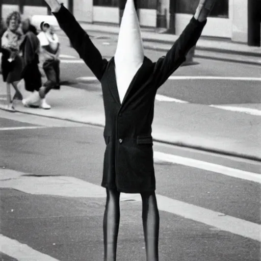 Image similar to conehead dobby 1980s street performer