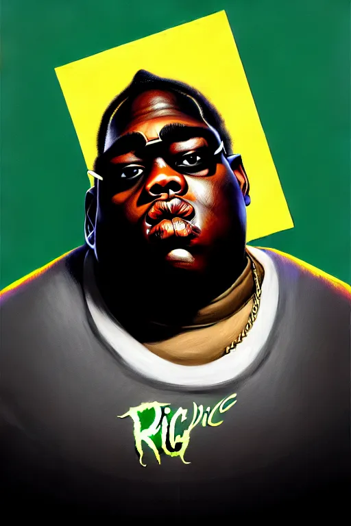 Image similar to the notorious b. i. g. as pickle rick, animation pixar style, shaded lighting poster by magali villeneuve, artgerm, jeremy lipkin and michael garmash, rob rey and kentaro miura style, trending on art station