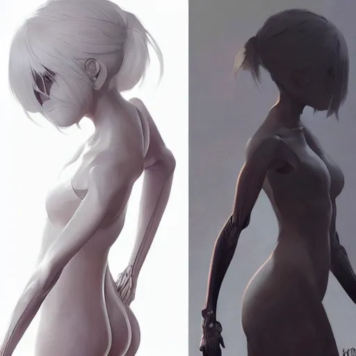 Prompt: 2B nier automata, anatomy, only two hands, highly detailed, digital painting, artstation, concept art, smooth, sharp focus, illustration, Unreal Engine 5, 8K, art by art by artgerm and greg rutkowski and edgar maxence