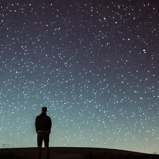 Image similar to man looking at the pattern with dots in the night sky