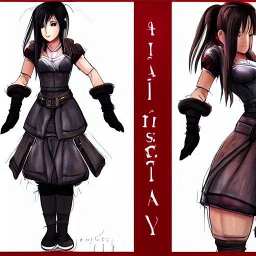 Image similar to high quality of art of tifa lockhart wearing the clothes of aerith gainsborough