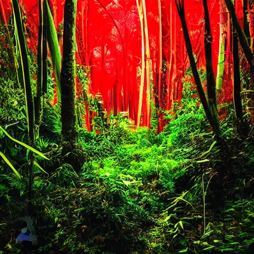 Prompt: a red jungle