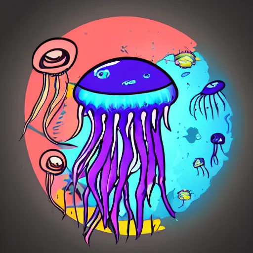 Image similar to a logo for a TV show about jellyfish fighting cry in a cyberpunk setting in the future