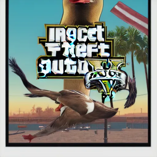 Prompt: a duck, gta v cover art