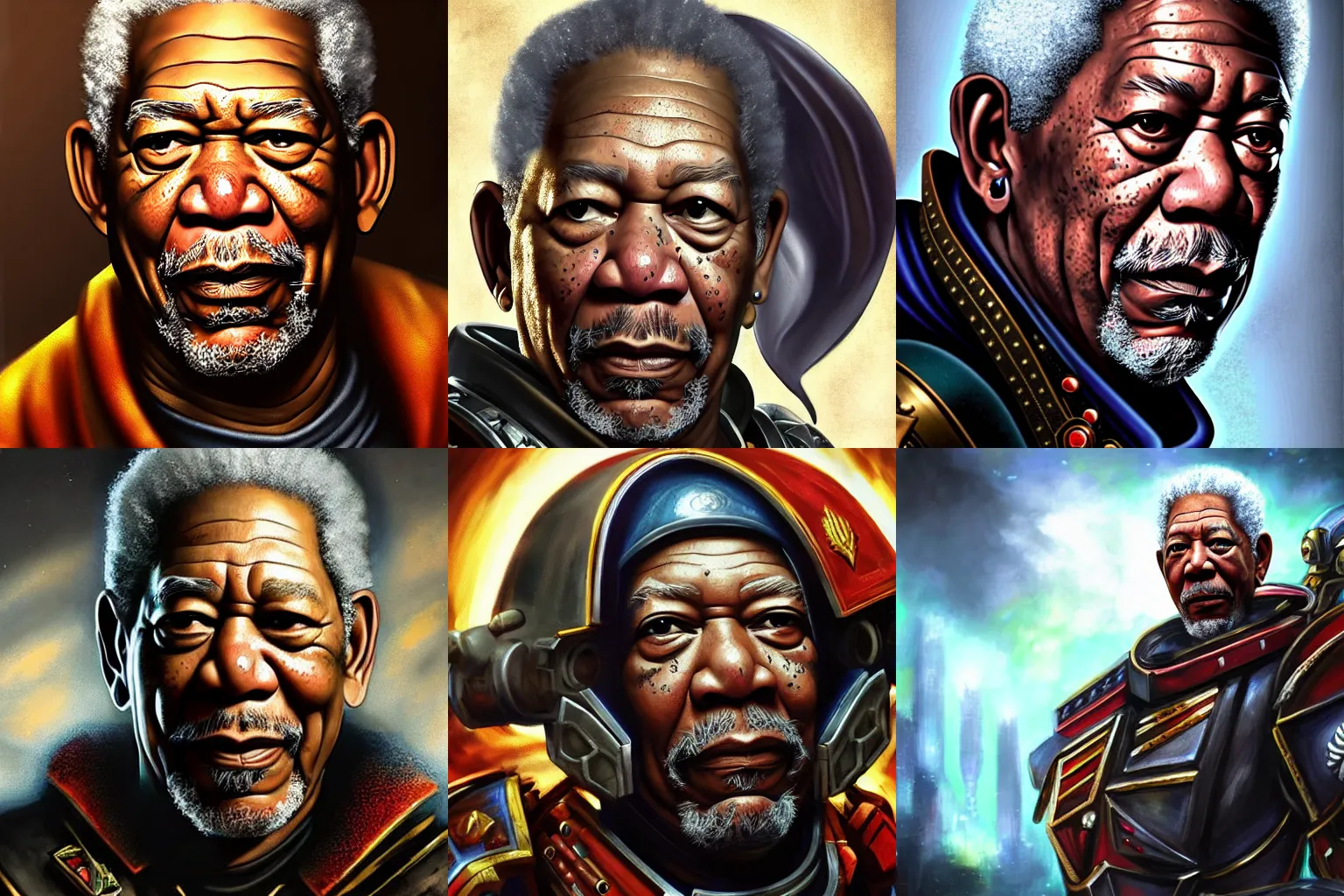 Prompt: Morgan Freeman in Warhammer 40k portrait, 4k resolution, highly detailed, artstation, very sharp, epic