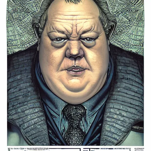 Image similar to portrait of baron vladimir harkonnen, symmetrical, by yoichi hatakenaka, masamune shirow, josan gonzales and dan mumford, ayami kojima, takato yamamoto, barclay shaw, karol bak