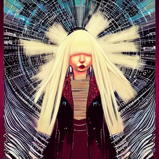 Image similar to portrait of crazy beautiful singer sia kate isobelle furler, ymmetrical, by yoichi hatakenaka, masamune shirow, josan gonzales and dan mumford, ayami kojima, takato yamamoto, barclay shaw, karol bak, yukito kishiro