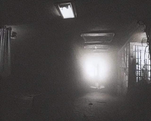 Image similar to horror demon evil transparent spirit attacks in basement interior photo shot on iphone, dynamic pose, middle body shot, sharp focus, grainy, corpse, paranormal, long exposure, flashlight, night, total darkness, poltergeist, aberrations,