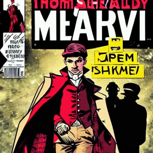 Prompt: thomas shelby as a superhero marvel comics cover