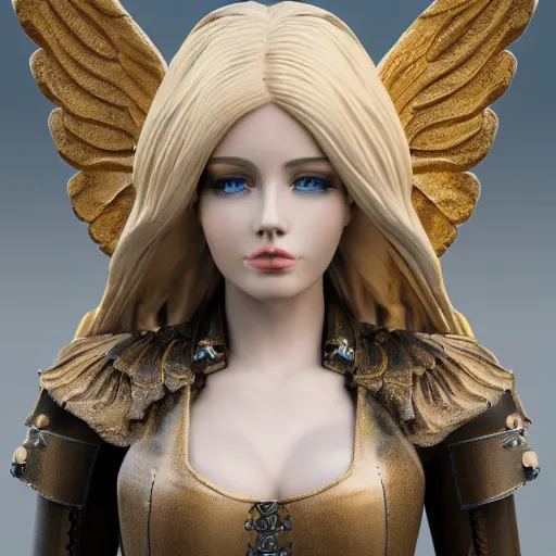 Image similar to pretty blond steampunk angel, 8 k, shallow depth of field, 8 k, ultra high detail, concept art,