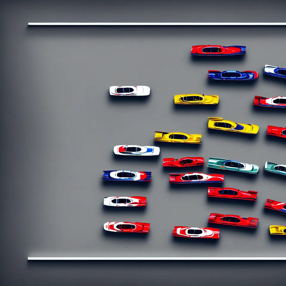 Image similar to top view of a oil painting car racing poster