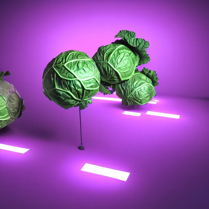 Image similar to high quality 3 d render very cute cabbages money dollar! party! highly detailed, unreal engine cinematic smooth, moody purple glow light, low angle, uhd 8 k, sharp focus