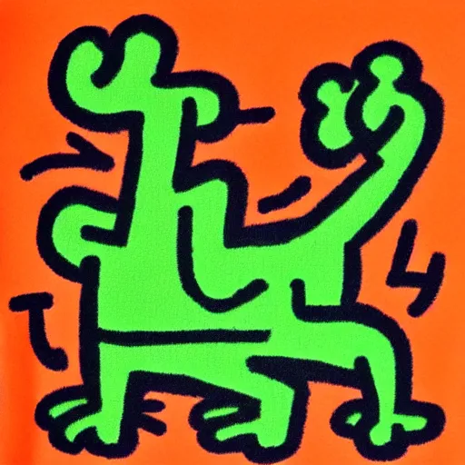 Image similar to a wheaten terrier in the style of Keith haring 90s colors