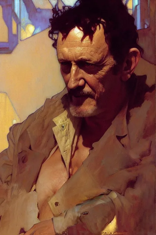 Image similar to mike ehrmantraut, painting by'phil hale '!!! gaston bussiere, craig mullins, greg rutkowski, alphonse mucha