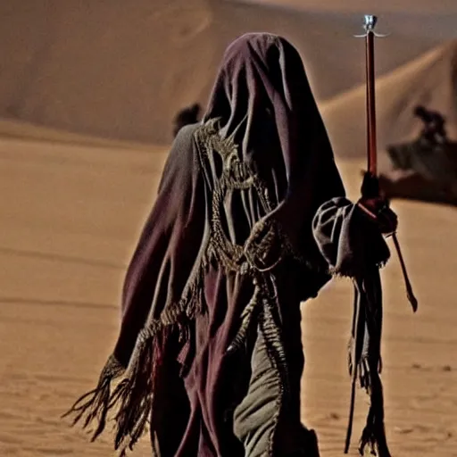 Prompt: amazing detailed awesome movie still of a sand wraith dressed as a tuareg