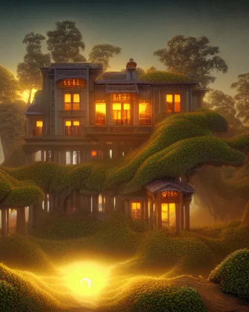 Prompt: a beautiful detailed render of nature city house by albert bierstadt, forest magic realism universe architecture island infrared vice city sunlight laser venus postcyberpunk fantasy darkacademia nature thermal imaging matte painting poppy desert san andreas, archdaily, wallpaper, highly detailed, trending on artstation.