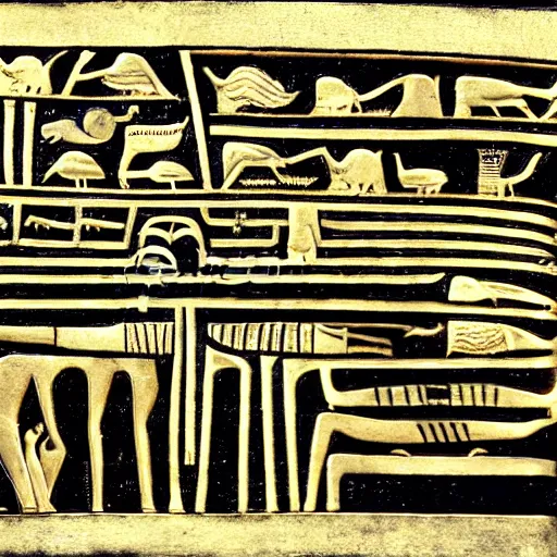 Prompt: Kurt vonnegut scene, hieroglyphics, surreal