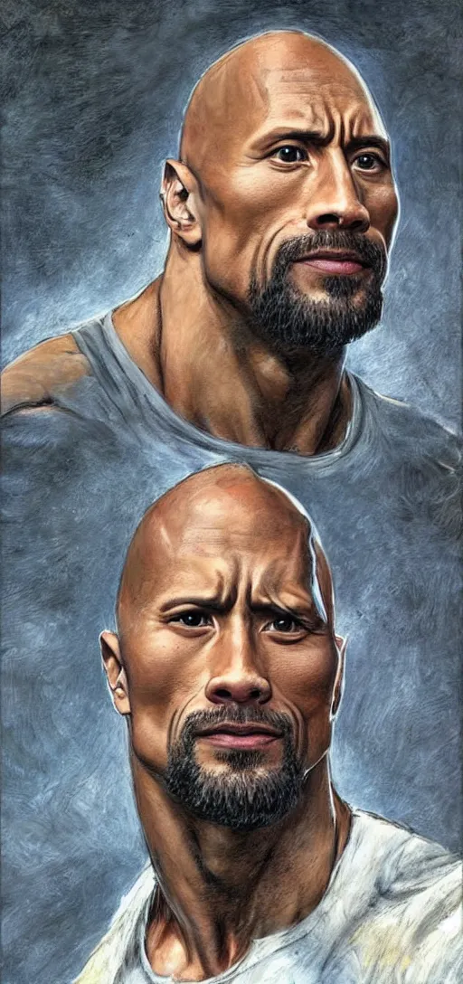 Prompt: dwayne johnson by steve huston